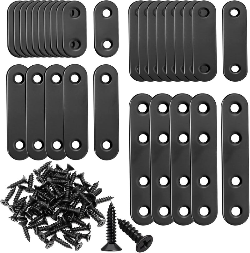 mankk 86PCS Black Straight Flat Metal Bracket Mending Plates Stainless Steel Flat Brace Brackets Fixed Connecting Plate for Wood Repair Fixing - Image 1